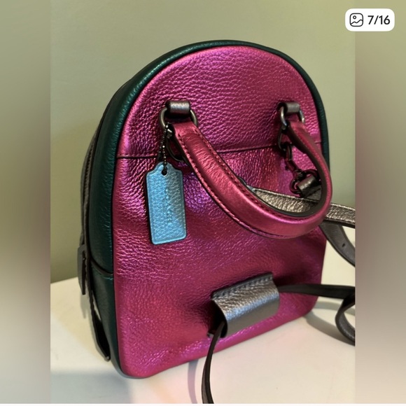 Mini Coach color block Purple and Green Leather Backpack main image 7